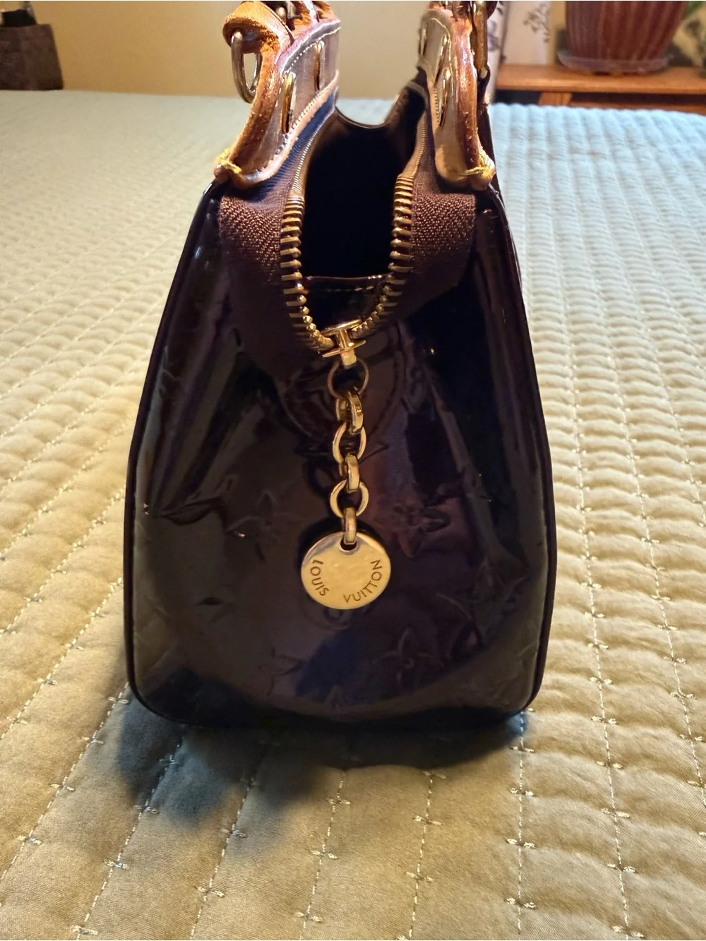 Louis Vuitton Deep Burgundy Patent Satchel with Vachetta Trim